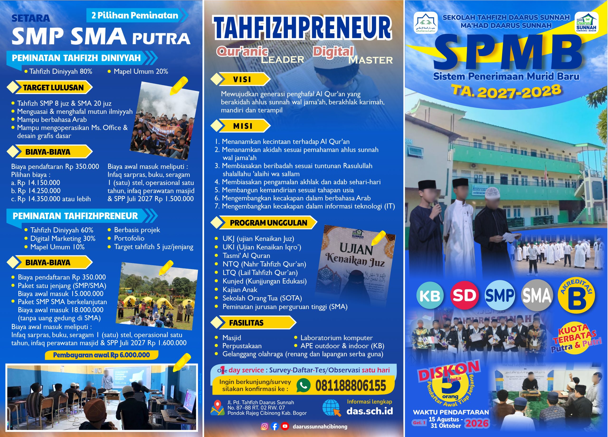 Brosur SPMB Sekolah Tahfizh Daarus Sunnah - Tampak Depan